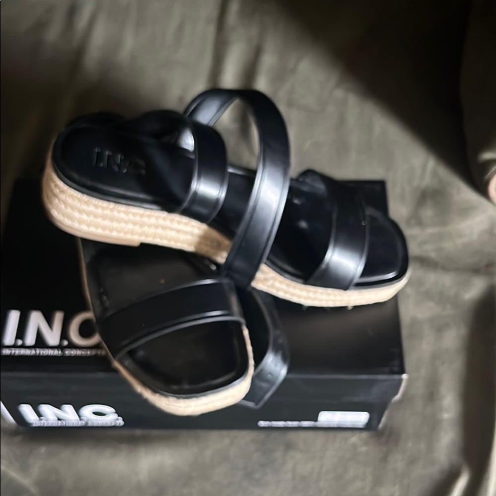 INC Black Strappy Sandals